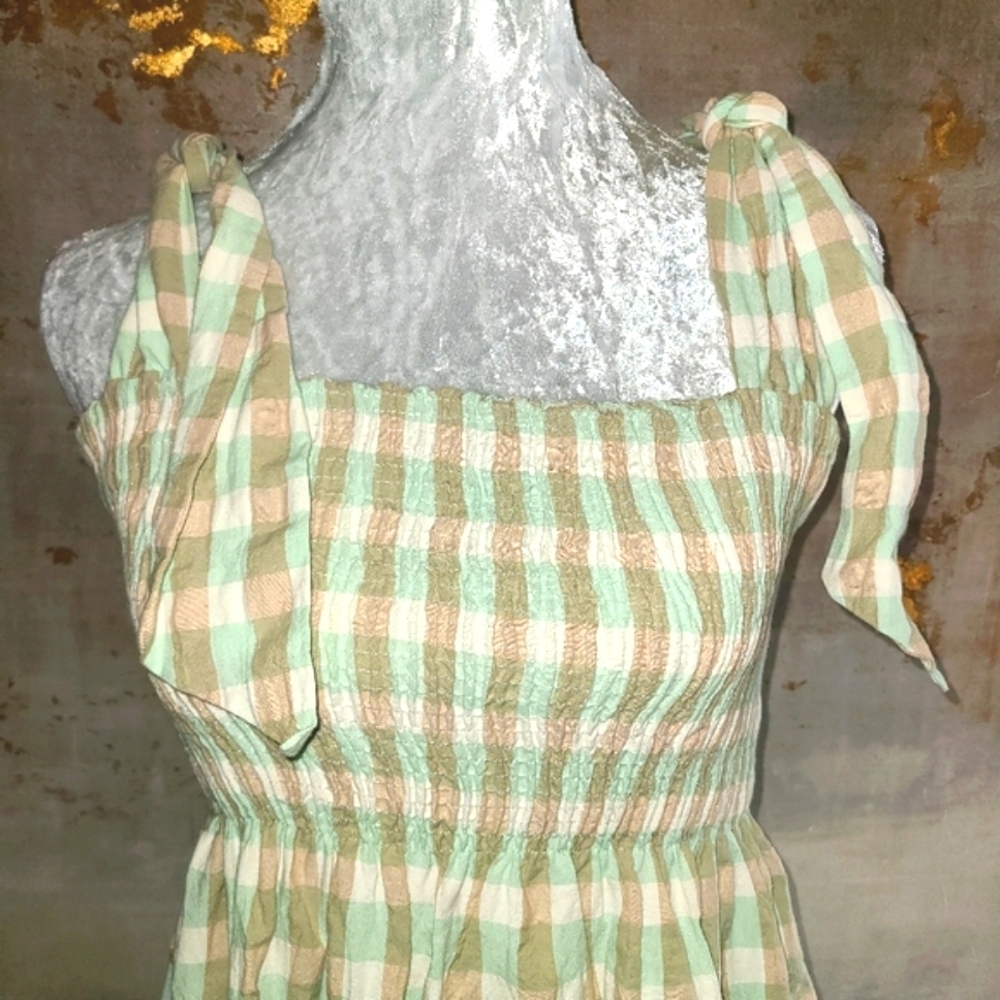 MNG Green and Cream Sleeveless Sundress - Picture 2 of 8